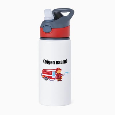 Hacebo® - Brandweerman met brandweerwagen waterfles met rietje rood - Brandweer - iemand die werkt bij de brandweer - met eigen naam - leuk cadeau voor iemand die bij de brandweer werkt - cadeau - kado - water fles - 650ML