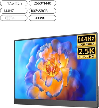 Draagbare Monitor - Extra Scherm Laptop - Productiviteit Verhogend - 17.3 inch 2.5K IPS - 144Hz - Zwart