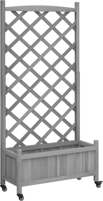 Plantenbak met klimrek - Bloembak - Weerbestendig - Met trellis - Met wieltjes - Buiten - Hout - 75 x 35 x 157,5 cm - Grijs