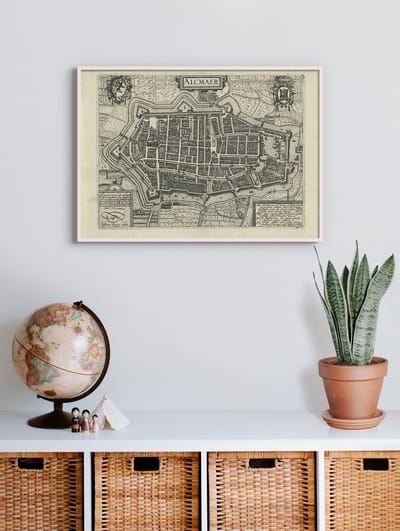 Poster In Witte Lijst - Historische Oude Kaart Alkmaar - Stadsplattegrond 1612 - 50x70 cm