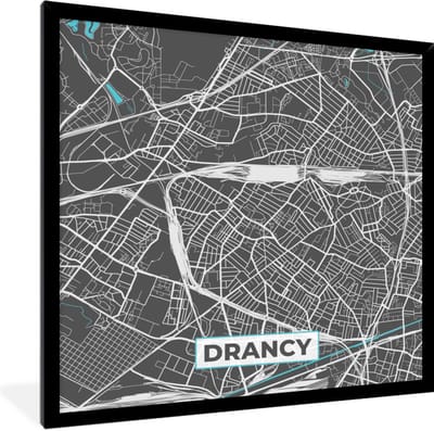 Fotolijst incl. Poster - Drancy - Frankrijk - Kaart - Stadskaart - Plattegrond - 40x40 cm - Posterlijst