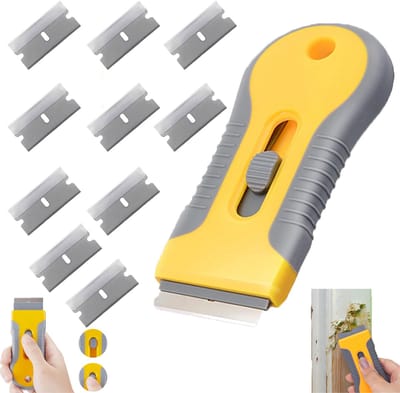 11 stuks - Mini handschraper - Telescopisch schraperblad - Handschraper - Geelgrijs - Schrapergereedschap - Messchraper - Raamschraper - Schrapergereedschap - Geschikt voor het reinigen van ramen, verf, kookplaten, ovens en glazen kookoppervlakken.