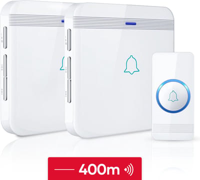 SAVS Draadloze deurbel met 2 ontvangers - Wit - Bereik 400 meter - Waterdicht - Ontvangers zonder batterijen - 52 melodieën