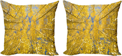 ABAKUHAUS Gele en blauwe decoratieve kussenhoezen, set van 2, esdoornbomen, moderne accent, dubbelzijdige digitale print, 40x40 cm, geel