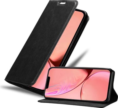 Cadorabo Hoesje geschikt voor Apple iPhone 13 in ZWARTE NACHT - Beschermhoes met magnetische sluiting, standfunctie en kaartvakje Book Case Cover Etui