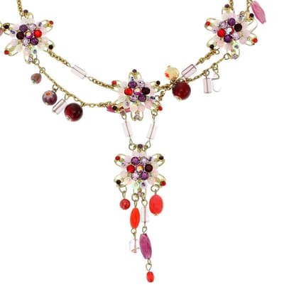 Behave - kleurrijke bloemenketting met steentjes - nikkelvrij, 40 cm, modeaccessoire