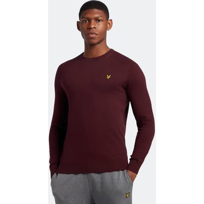 Lyle & Scott katoenen merinotrui met ronde hals in bordeauxrood