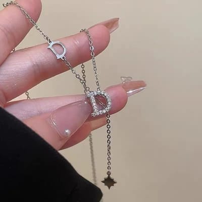 Nieuwe Mode Transparant Slapende Zirkoon Letter D Kwast Ster Hanger Sleutelbeen Ketting Dames Sieraden Feest Bruiloft Sieraden Cadeau gray