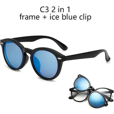 6-in-1 Zwart Clip-On Rond Ovaal Plastic Montuur Met 5 Stuks Clip-On Zonnebrillen Magnetische Bril Mannen Optisch SHOW AS PICTURE