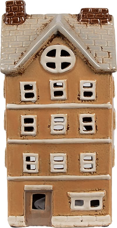 Clayre & Eef Waxinelichthouder Huis 11x9x22 cm Oranje Keramiek