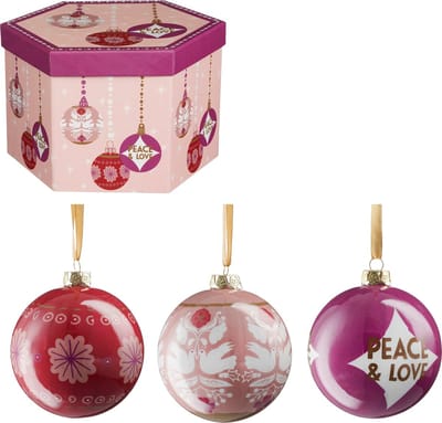 House of Seasons Cadeau Set Kerstballen Peace & Love - 14 Stuks - Ø8 cm - Onbreekbaar - Roze
