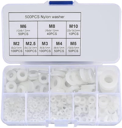 Famanu – Nylon sluitringen wit assortiment 500 stuks M2 tot M10 voor sanitair en montage