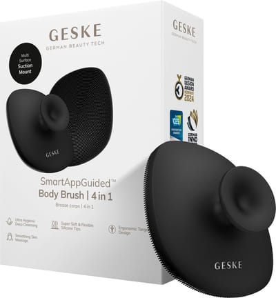 GESKE Body Brush | 4 in 1 | Reinigingsborstel voor het hele lichaam | Dieptereiniging | Zachte siliconen borstelharen | Ergonomisch ontwerp met twee vingers | Reinigingen en massages