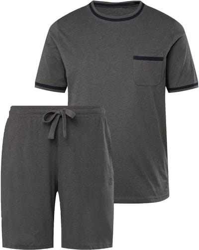 JP 1880 - Heren - Pyjama korte tweedelige set gemêleerde jersey T-shirt short - Grijs melange - Maat 7XL