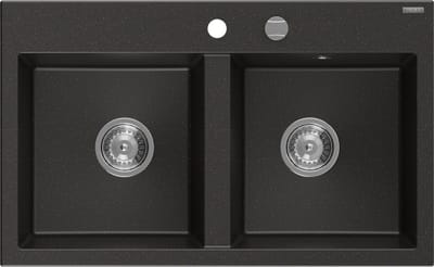 Mexen Hektor granieten gootsteen 2-kamer 800 x 480 , zwart/gouden metallic, sifon chroom - 6521802000-75