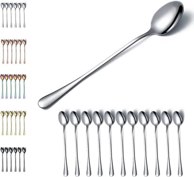 Roestvrijstalen Iced Tea Lepels van 19 cm - Set van 12 Mix- en Roerlepels voor IJs, Cocktails en Latte's