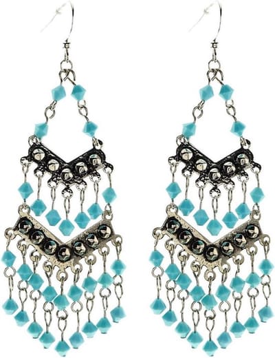 Behave - Oorbel hanger boho blauw kraaltjes zilverkleur - festival stijl