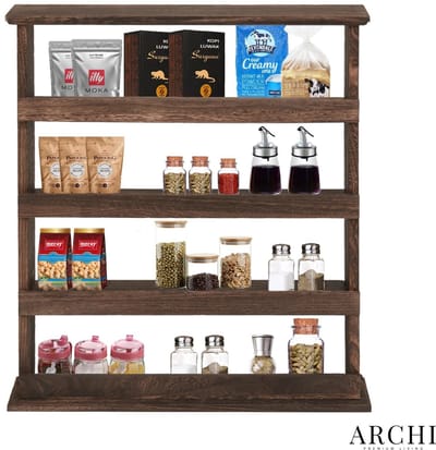 Archi kruidenrek ophangbaar – Keuken organizers - Kruidenrek staand - Keukenrek hangend - 4 Laags – Hout – Bruin – 53x10x60 cm
