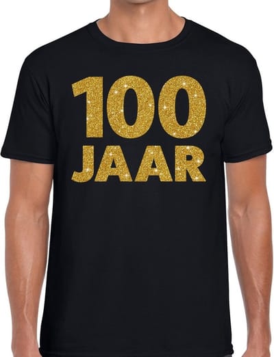 100 jaar goud glitter verjaardag t-shirt zwart heren - verjaardag / jubileum shirts S