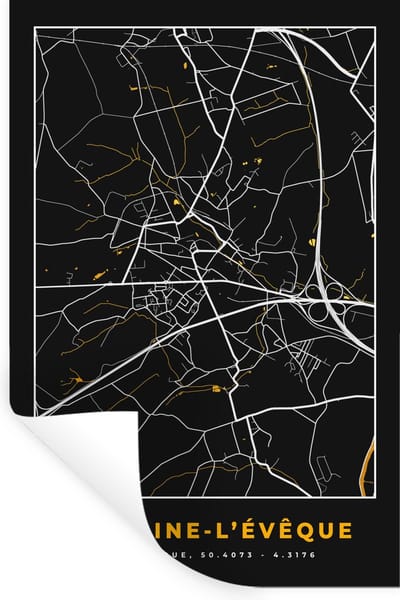 Muurstickers - Sticker Folie - Fontaine-L'Évêque - Plattegrond - Goud - Kaart - Stadskaart - 20x30 cm - Plakfolie - Muurstickers Kinderkamer - Zelfklevend Behang - Zelfklevend behangpapier - Stickerfolie