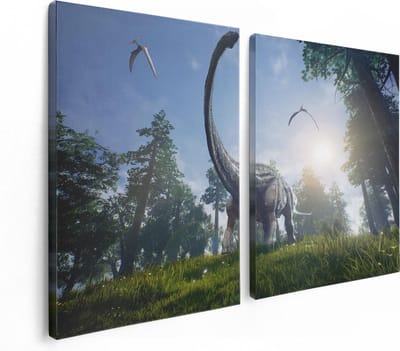 Artaza Canvas Schilderij Tweeluik Diplodocus Dinosauriër in het Bos - 120x80 - Foto Op Canvas - Canvas Print