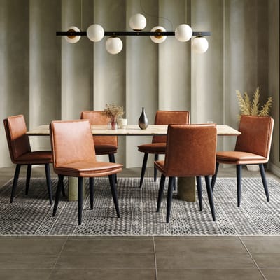 MIVRAY Eetkamerstoelen Set Van 6 - Met Dubbellaags Zitkussen En Metalen Poten - Voor Eetkamer En Woonkamer - PU Bruin