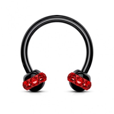 Piercing PVD horseshoe rond met steen 1.2x8 - zwart rood - LMPiercings