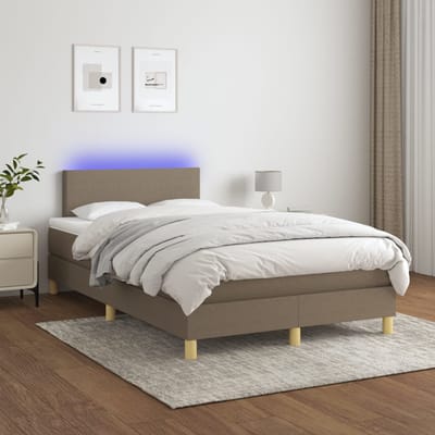 vidaXL - Boxspring - met - matras - en - LED - stof - taupe - 120x200 - cm