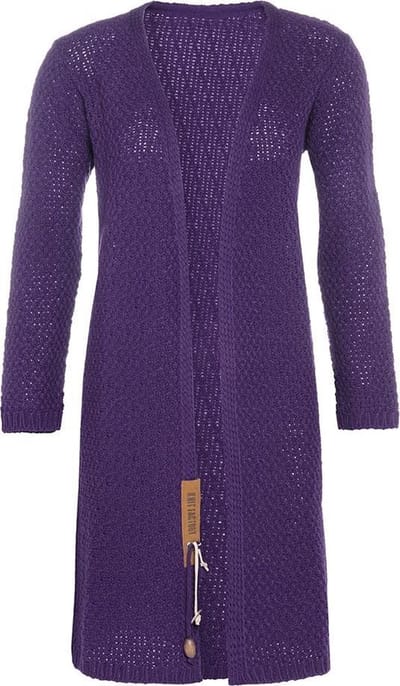 Knit Factory Luna Lang Gebreid Vest Purple - Gebreide dames cardigan - Lang vest tot over de knie - Paars damesvest gemaakt uit 30% wol en 70% acryl - 36/38