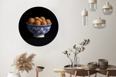 WallCircle - Wandcirkel - Muurcirkel - Delfts blauw - Bitterballen - Holland - Schaal - Aluminium - Dibond - 90x90 cm - Binnen en Buiten