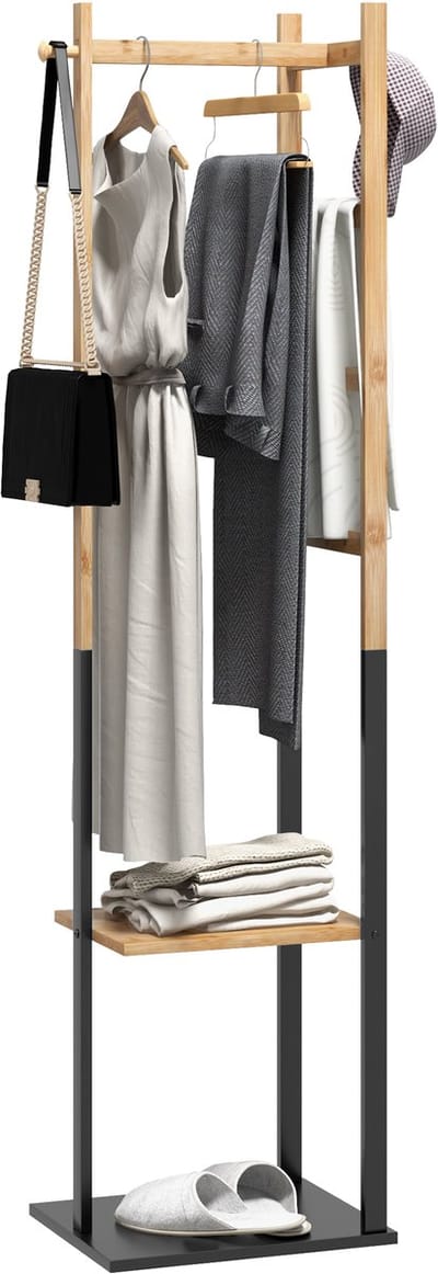 HOMCOM Kapstok - Bamboe - 46x28,5x153,5cm - Natuurlijk hout, Zwart