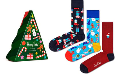 Happy Socks - Unisex Sokken Gingerbread 3-Pack Gift Box - Multi - Maat 36-40 - Kerstsokken - Christmas - Sneeuwpop - Sneeuwvlok - Kerstboom - Rendier - Zuurstok - Sneeuwbal