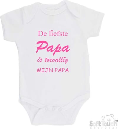 100% katoenen Romper "De liefste papa is toevallig mijn papa" Meisjes Katoen Wit/roze Maat 56/62