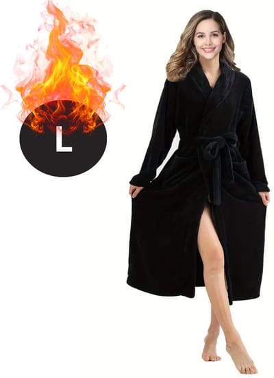 Bovista Badjas Dames - Fleece - Katoen - Badstof - Sauna - Hamam - Wafel - Bathrobe - Duster - Ochtendjas - Spa - Kimono - Zwart L