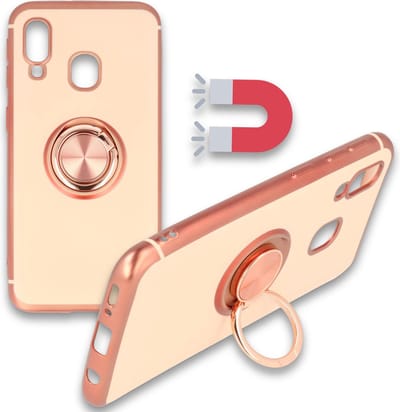 HB Hoesje Geschikt voor Samsung Galaxy A40 - Roségold - Siliconen Back Cover met Ring Kickstand - Geschikt voor Magneet Houders