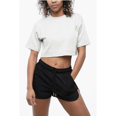 Geribbeld cropped T-shirt met ronde hals in grijs