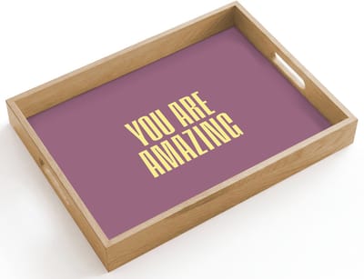 Dienblad hout 40x30 cm - Schootdienblad - Tekst - Paars - Amazing - Borrelplank rechthoek - Plateau dienbladen