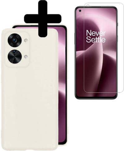 Hoesje - Met Screenprotector - Geschikt voor OnePlus Nord 2T - Sterk & Shockproof - Back Cover - Siliconen Case - Telefoon Hoes - Telefoonhoesjes - Wit