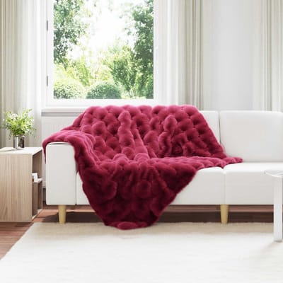 vidaXL - Antislip - deken - van - imitatie - konijnenbont - Olite - Bordeaux - Rood