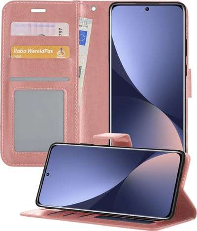 Hoesje - Geschikt voor Xiaomi 12 - Luxe Bookcase - Walletcase Hoes - Portemonnee - Cover - Telefoonhoes - Rosé goud