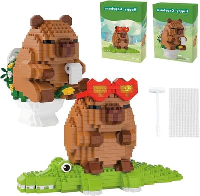 Bouwset met 2 schattige capybara mini bouwblokken voor dierenliefhebbers, inclusief instructies en creatief speelplezier