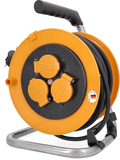 Kabelhaspel 25 m - Buiten - 3 Inbouwstopcontacten - Oververhittingsbeveiliging - 230 V/16 A/3500 W - IP44 - Oranje