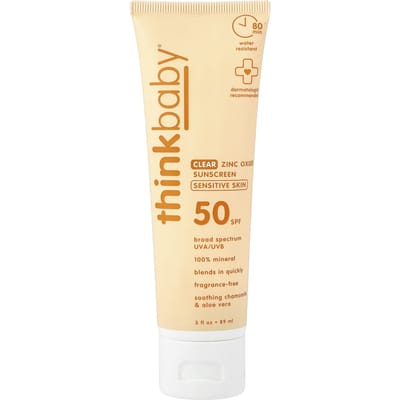 Think Baby®, Écran solaire à l'oxyde de zinc transparent, Peau sensible, FPS 50, Sans parfum, 3 fl oz (89ml)