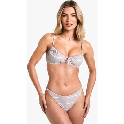 boohoo Dames Zwempak Essentials Gestreepte Bikinibroekjes | Steen | Maat: 36