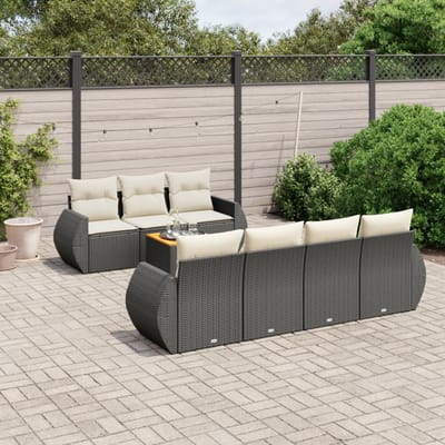 vidaXL - 8-delige - Loungeset - met - kussens - poly - rattan - zwart