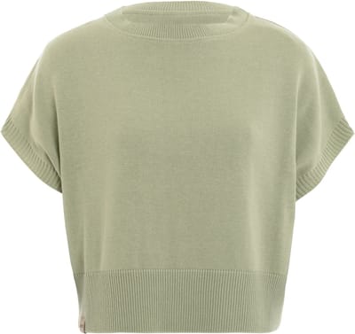 Knit Factory Casy Dames Gebreide Top - Zomertop met Korte Mouw - Trui met korte mouw gemaakt van 50% Katoen & 50% Acryl - Luchtig en ademend - Olive Mist - 36/38