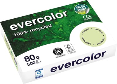 Clairefontaine Evercolor, gekleurd gerecycleerd papier, A4, 80 g, 500 vel, lichtgroen 5 stuks