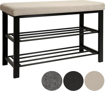 Schoenenrek met metalen bank 81x32x46 cm Schoenenbank Beige