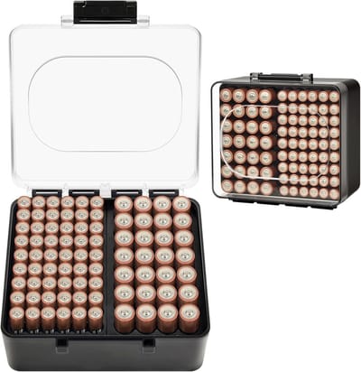Batterij Opberger - Batterijhouder Organizer - Batterijen Sorteren - Ruim Capaciteit - 14.5 x 14 x 7.2 cm - Zwart