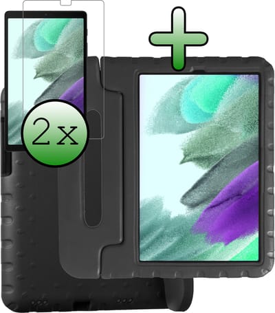 Hoesje Geschikt voor Samsung Galaxy Tab A7 Lite - Met 2x Screenprotector - Kinderhoes Shockproof Bumper - Kidsproof Case - Tablet Hoes - Kinder Hoes Cover - Zwart